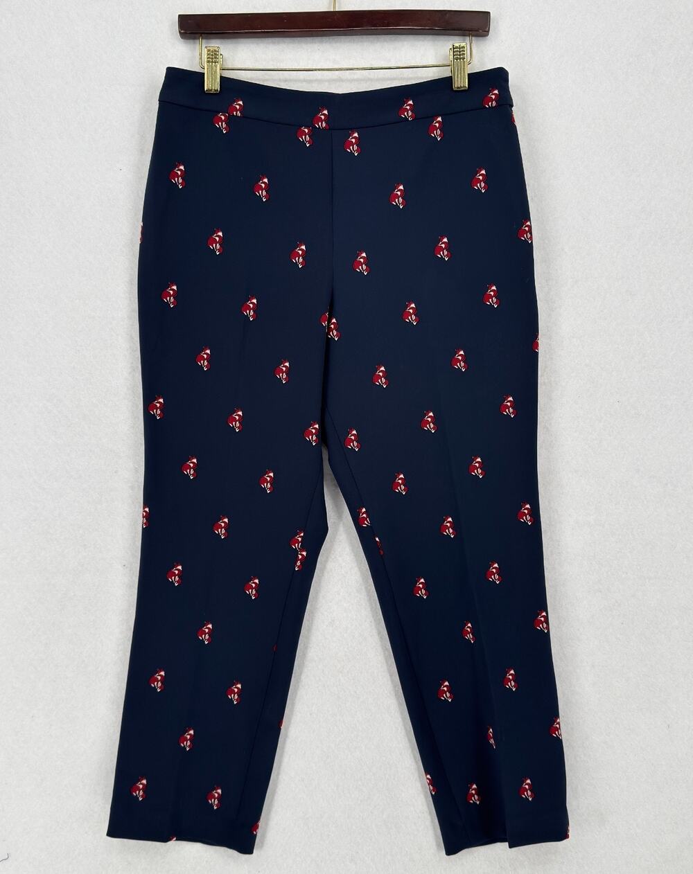 Kate Spade Fox Glen Voyage Navy Blue Embroidered Trouser Pants Sz 10
